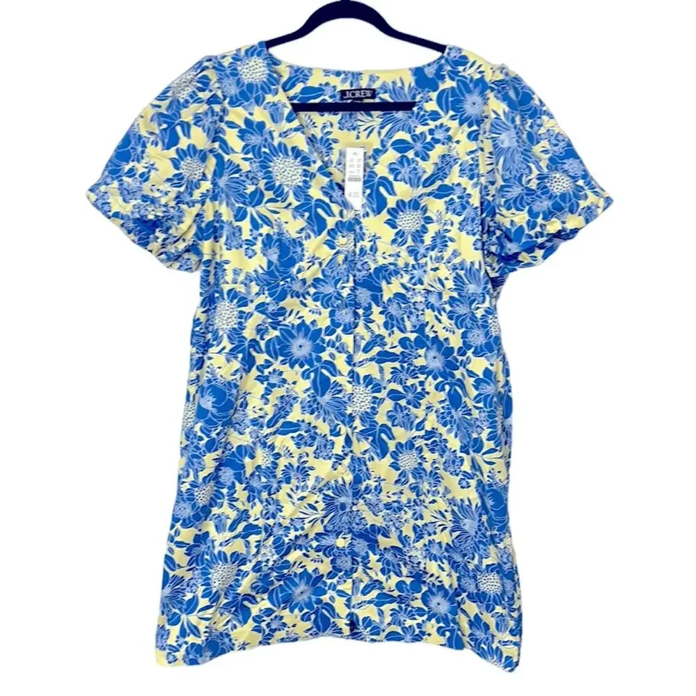NWT J. Crew blue floral Twill Puff-Sleeve Mini Dress women’s size 18